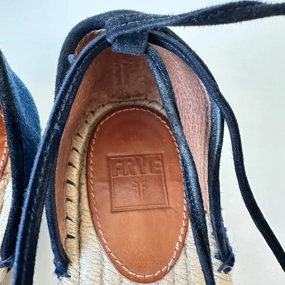 FRYE Leo Denim Espadrilles Wrap Up Lace Navy Size 7M